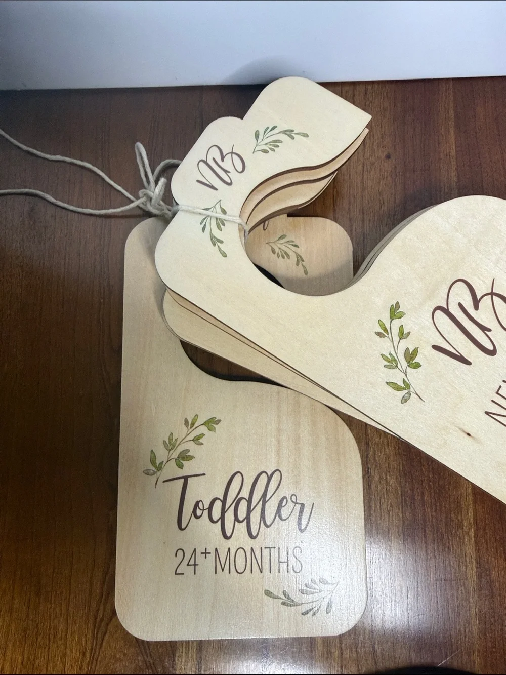 Set of 8 Wooden Newborn to 24-Month clothes size closet divider Hangers